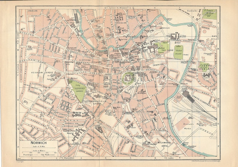 1930 Norwich United Kingdom Antique map image 1