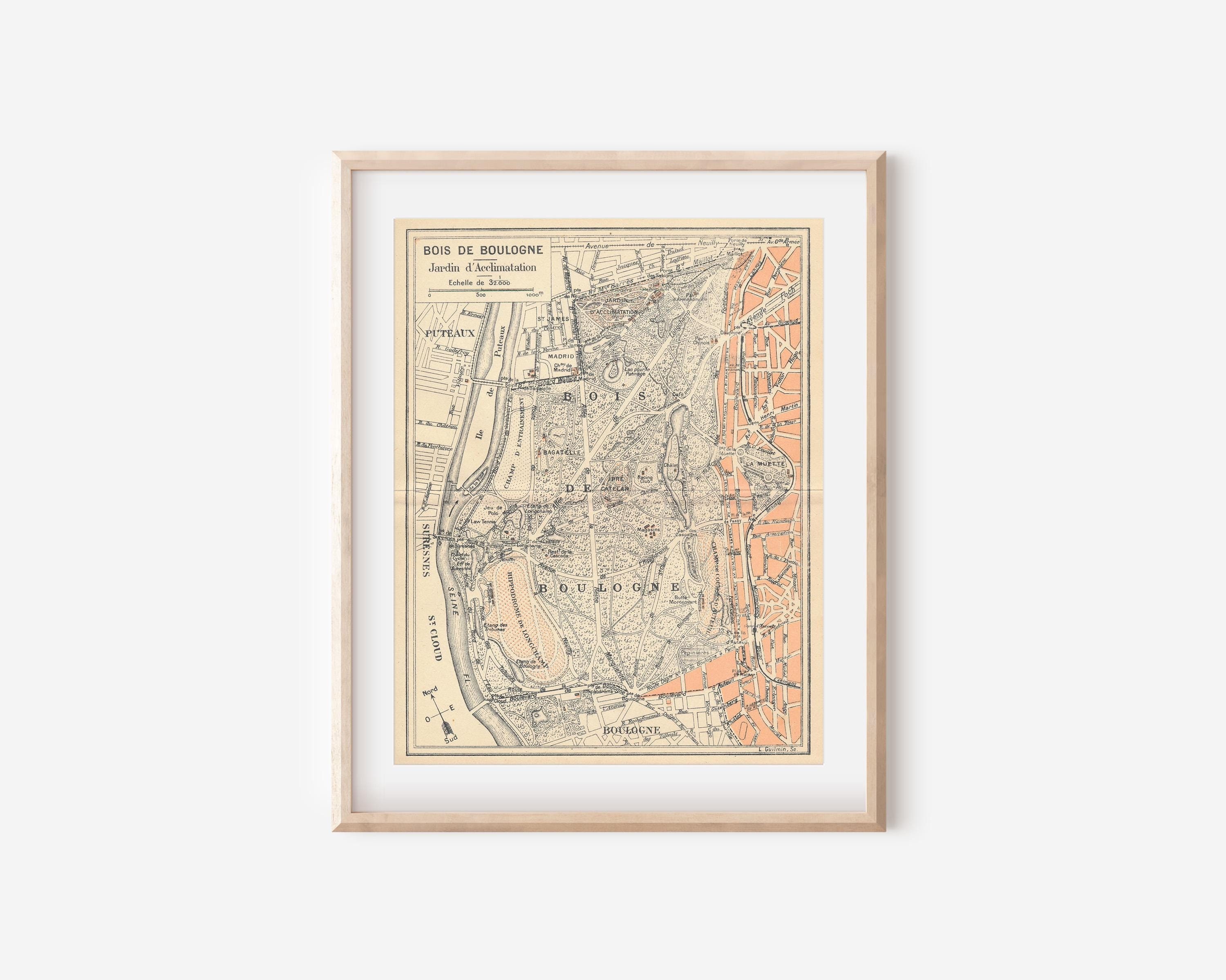 1930 年パリ フランス ブローニュの森のアンティーク地図 - Etsy 日本