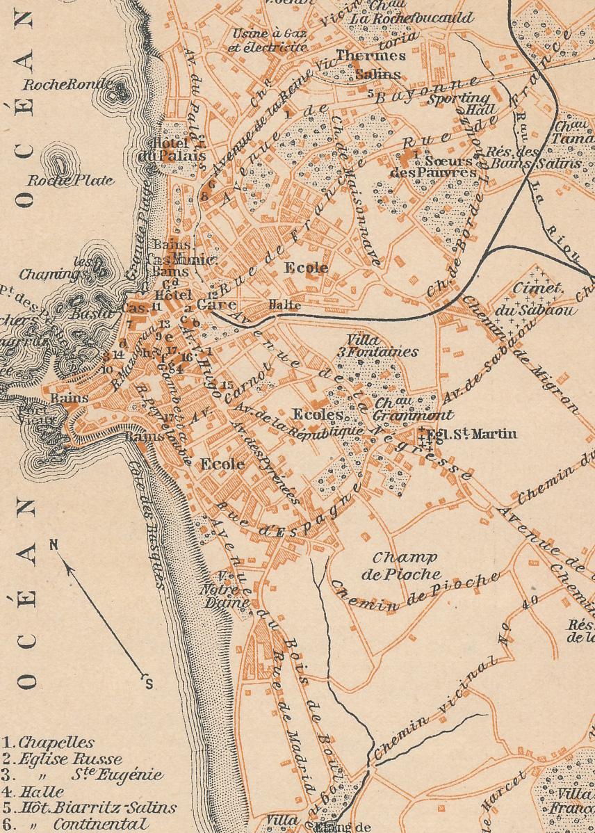1907年 ビアリッツ フランス アンティーク地図 - Etsy 日本