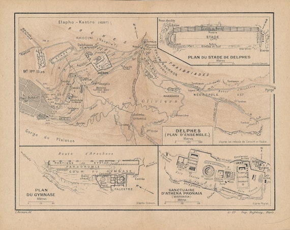 1911 Delphi Greece Antique Map | Etsy