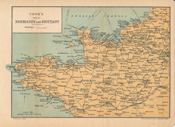 Map Of Brittany And Normandy 1923 Normandy & Brittany France Antique Map | Etsy Hong Kong