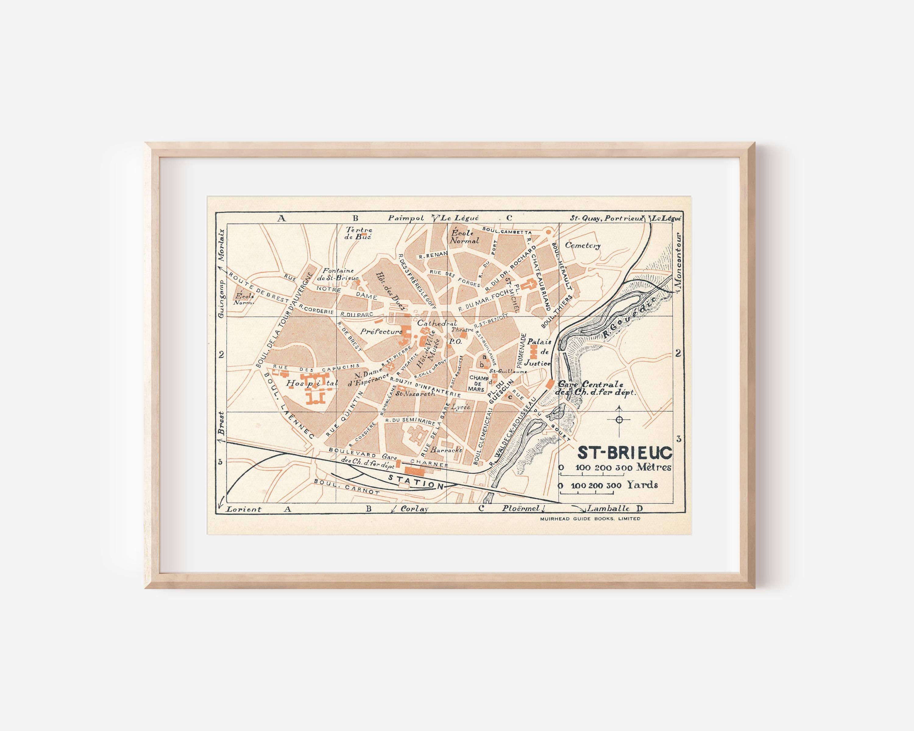 1926 Saint-Brieuc France Antique Map