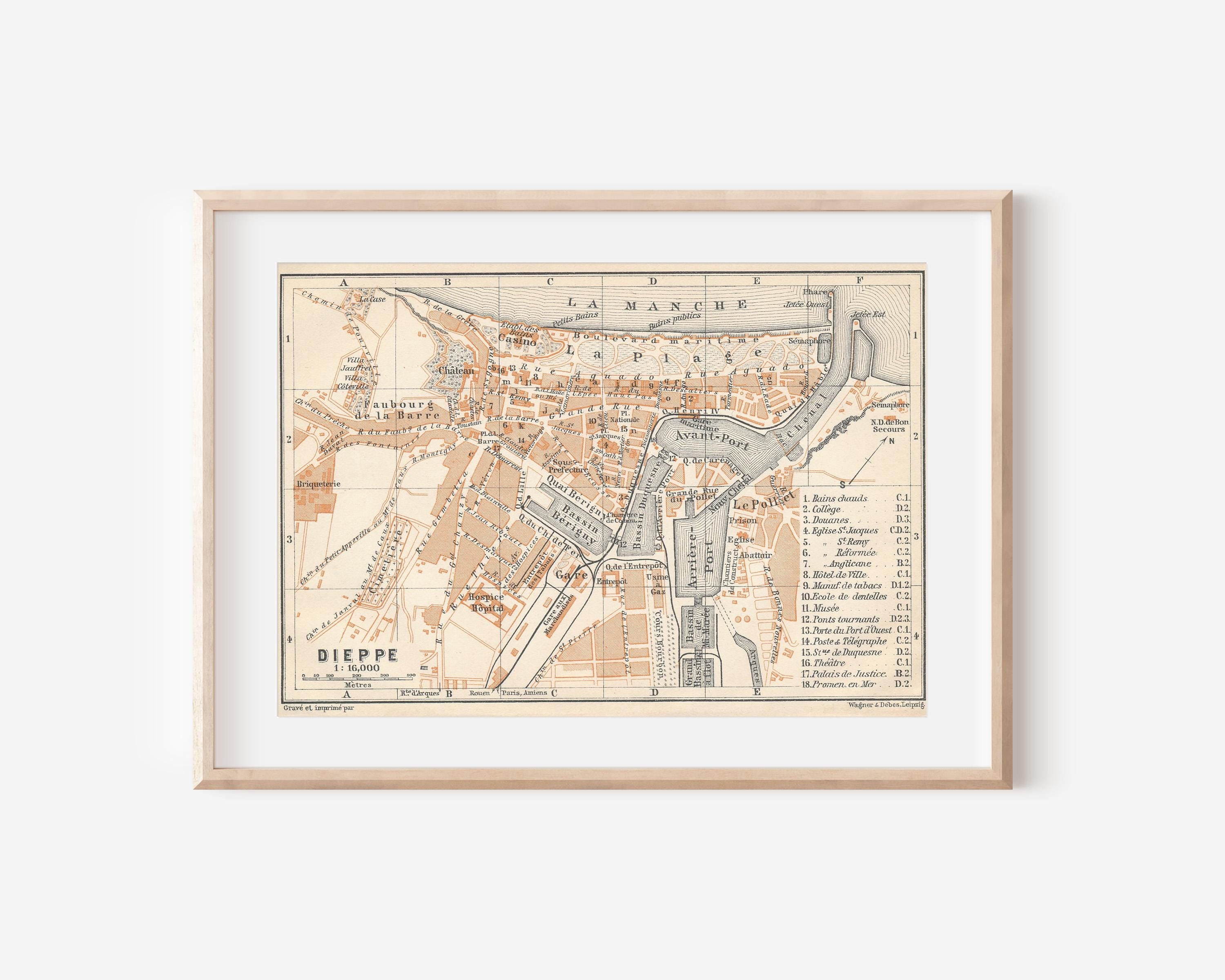 1909 年ディエップ フランス アンティーク マップ - Etsy 日本