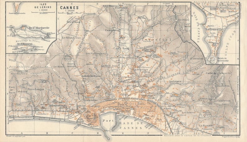 1914 Cannes, France, Mediterranean, French Riviera Antique Map image 1