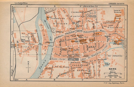 1922年 サンス フランス アンティーク マップ - Etsy 日本
