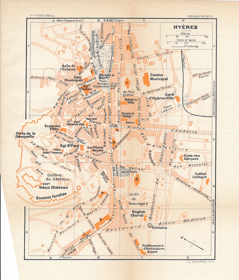 1926 Hyeres France Antique Map image 1