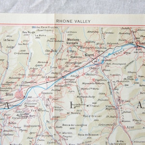 Vintage kaart Rhônedal Zwitserland 1948