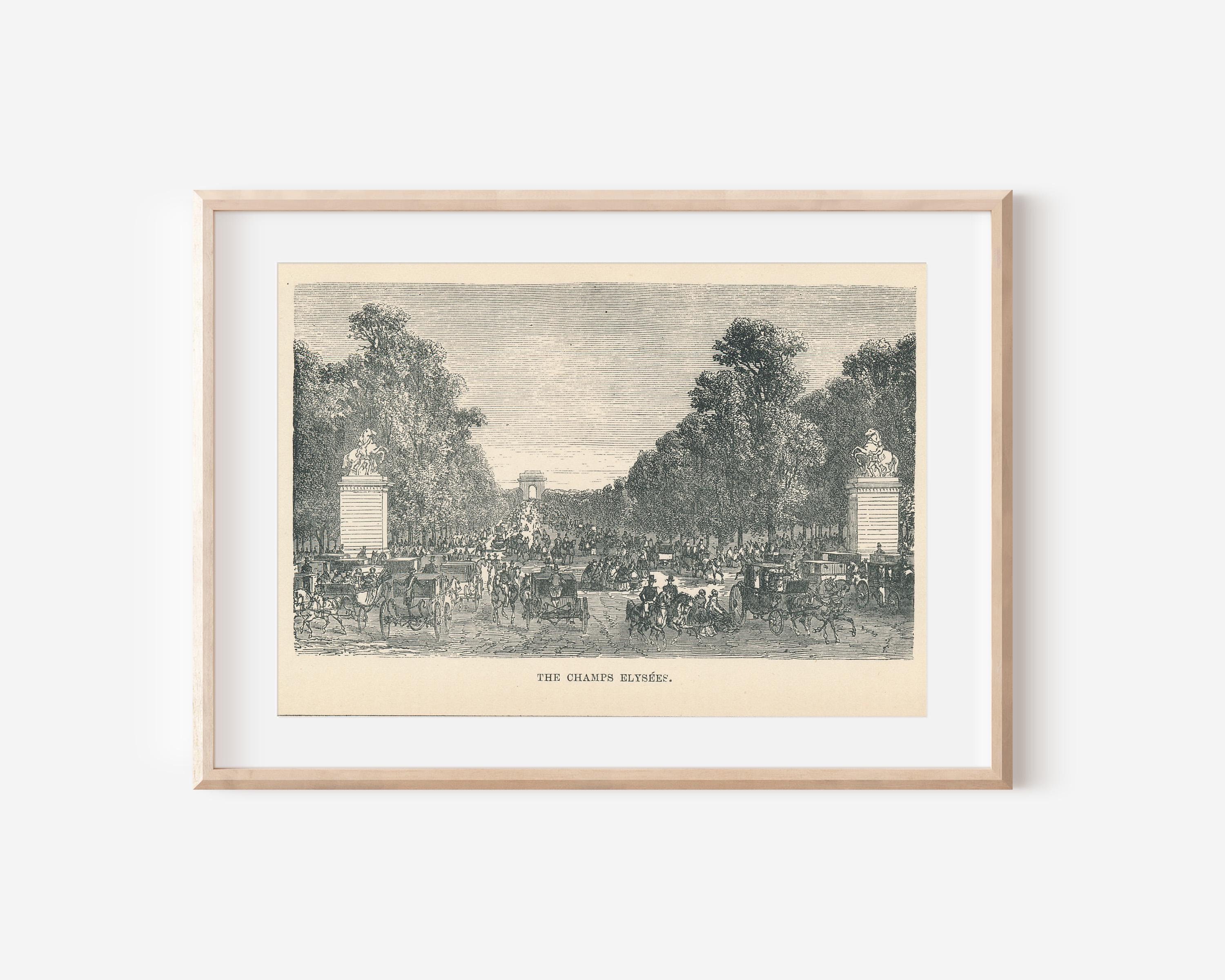 1890 Champs Elysees, Paris France Antique Print