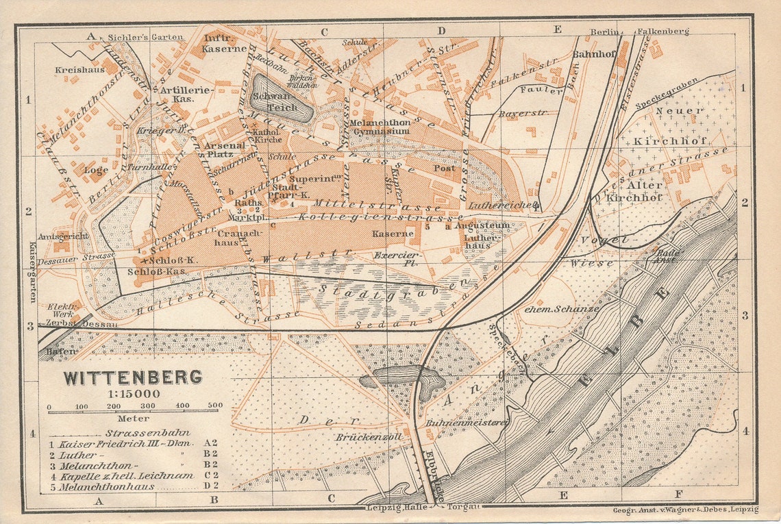 1913 Wittenberg Germany Antique Map Etsy