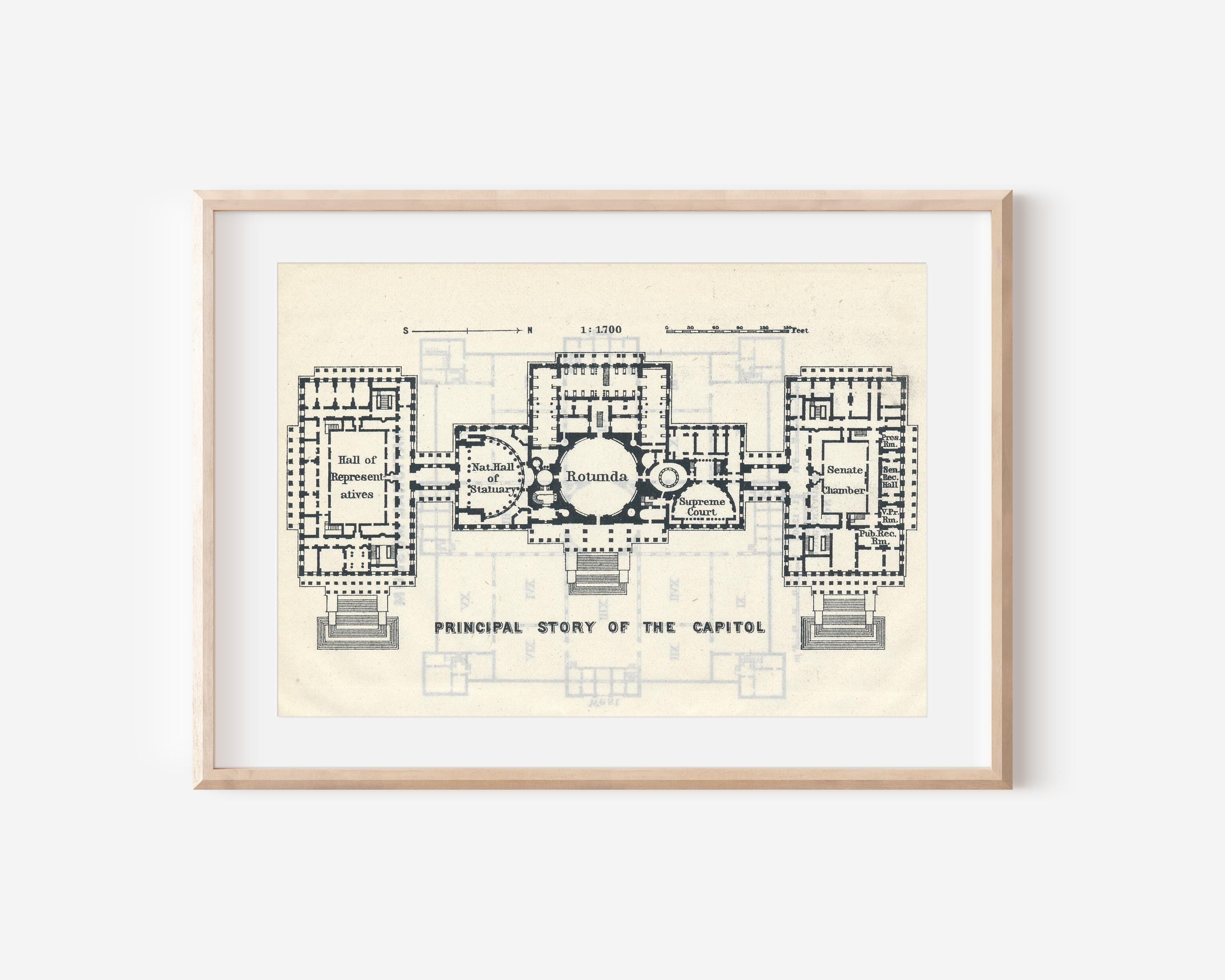 1909 US Capitol & National Museum Washington DC Antique Plan