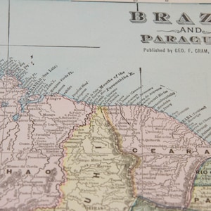 1901 Brazil & Paraguay Antique Map
