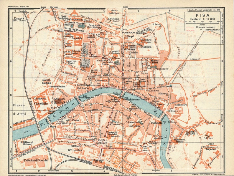 1927 Pisa Italy Antique Map image 1