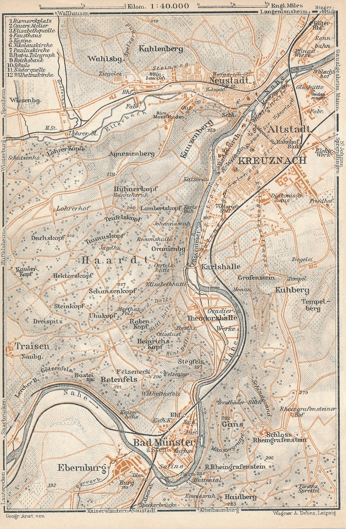 1926 Bad Kreuznach Germany Antique Map Etsy
