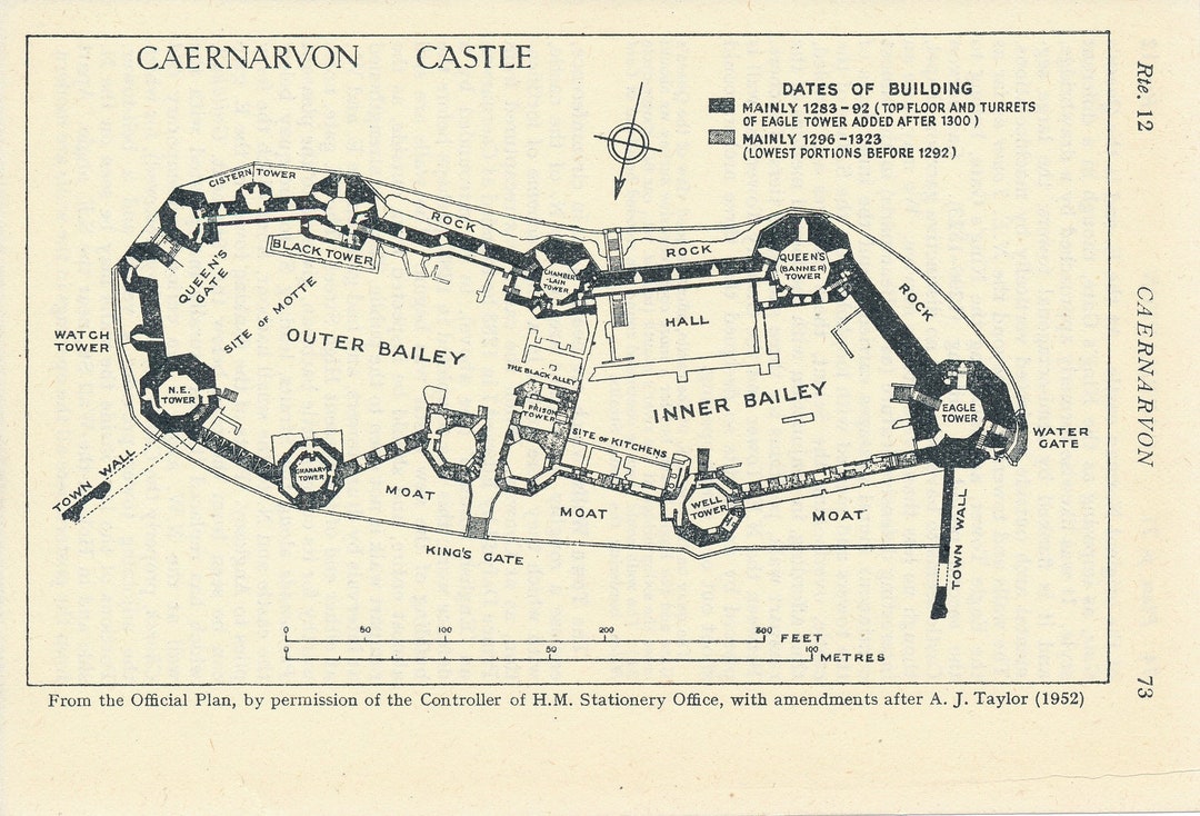 1953 Caernarfon Castle, Wales, United Kingdom Vintage Map Etsy Singapore