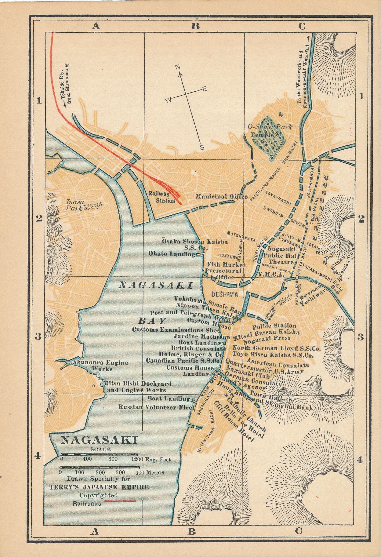 1920 Nagasaki Japan Antique Map - Etsy