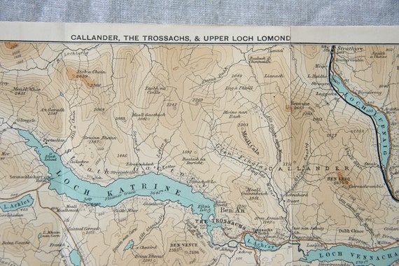 1903 Loch Lomond Trossachs Callander Scotland Antique map