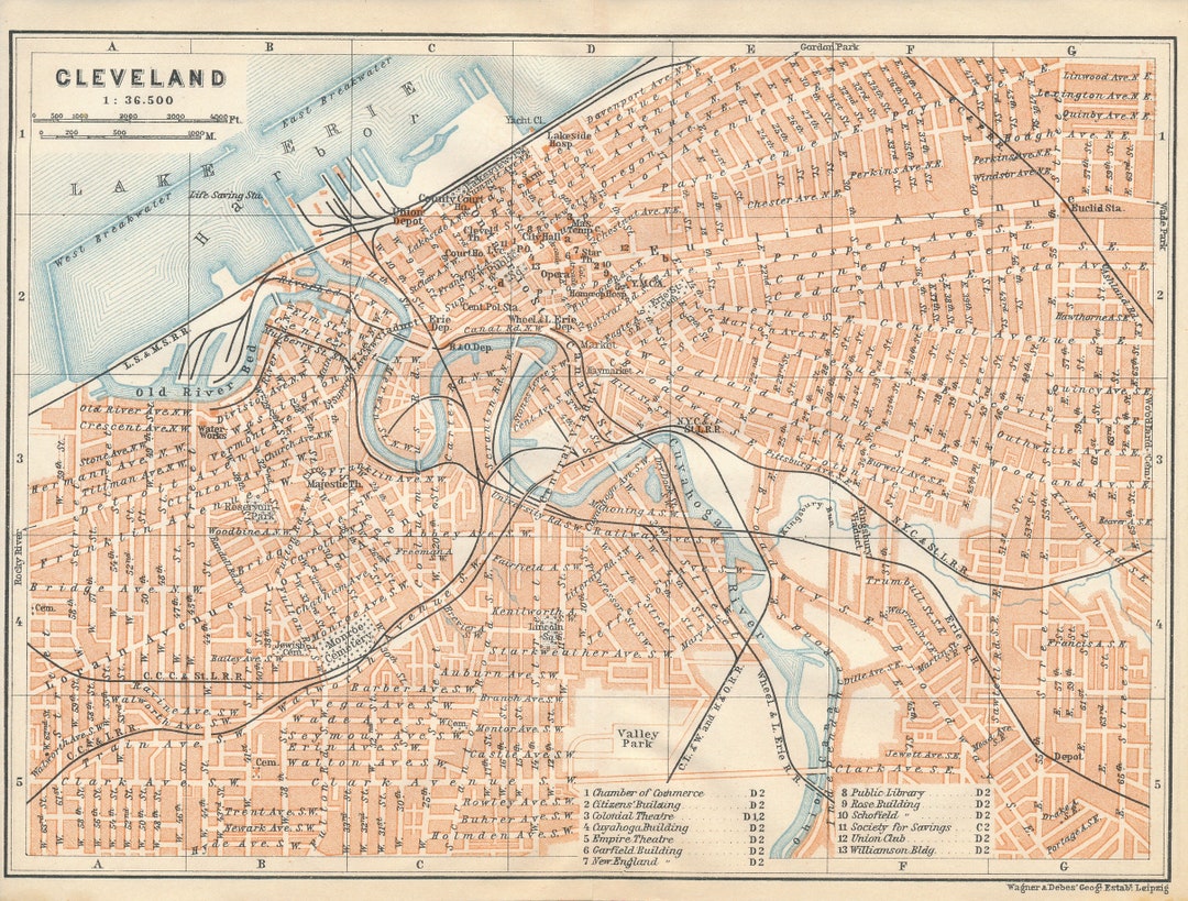 1909 Cleveland Ohio Antique Map - Etsy