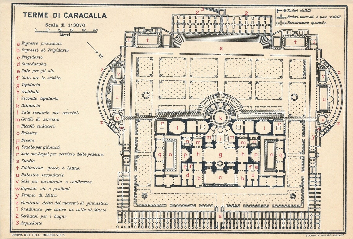 1927 Baths of Caracalla Rome Italy Antique Map | Etsy