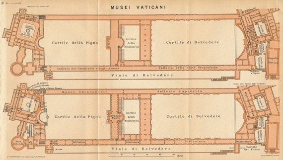 1925 Vatican Museum The Vatican Italy Antique Map Etsy