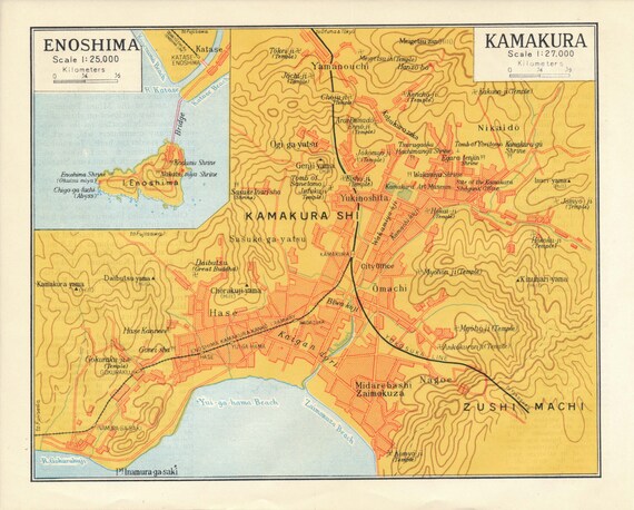 1961 Kamakura Japan Vintage Map Etsy