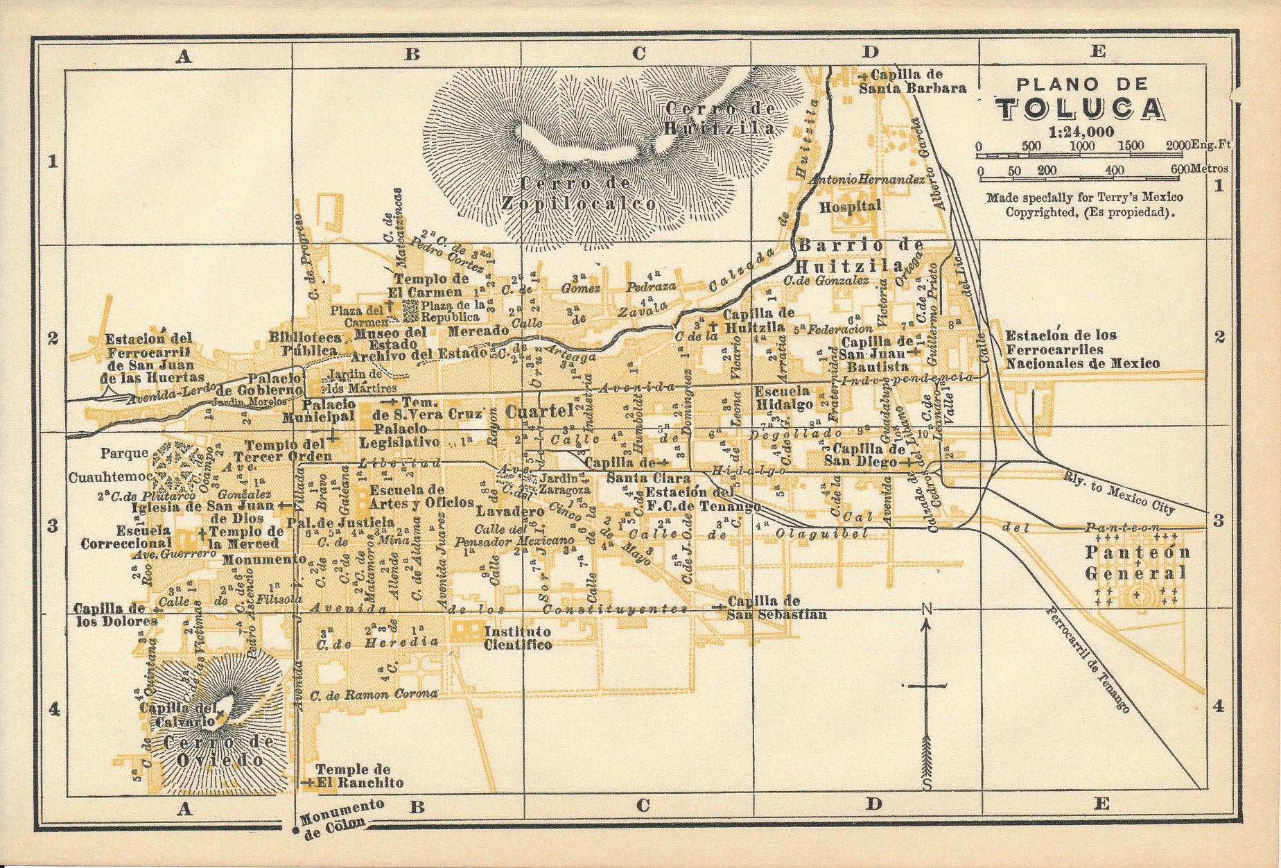 1925 Toluca Mexico Antique Map Etsy