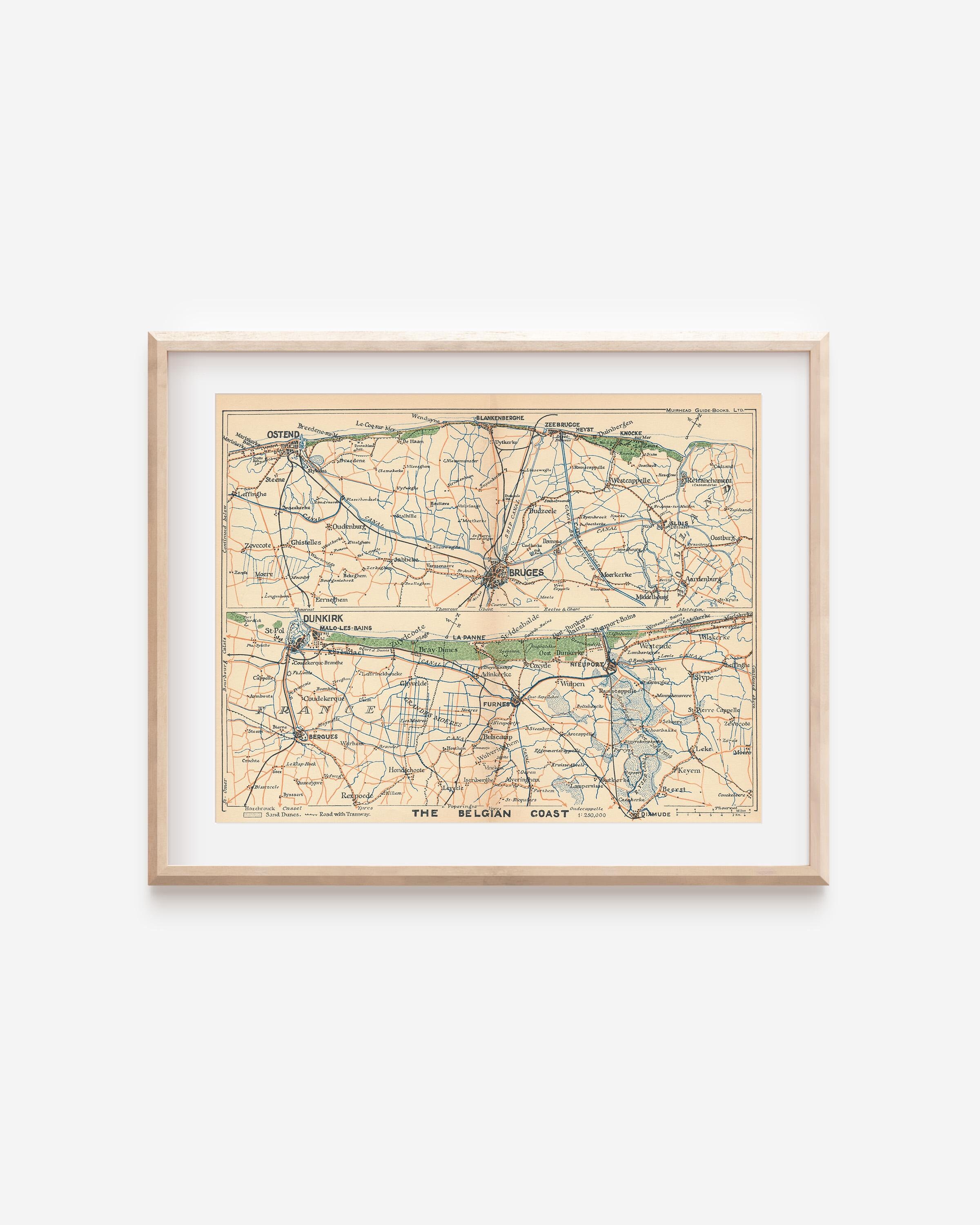 1929 Belgian Coast Belgium Antique Map