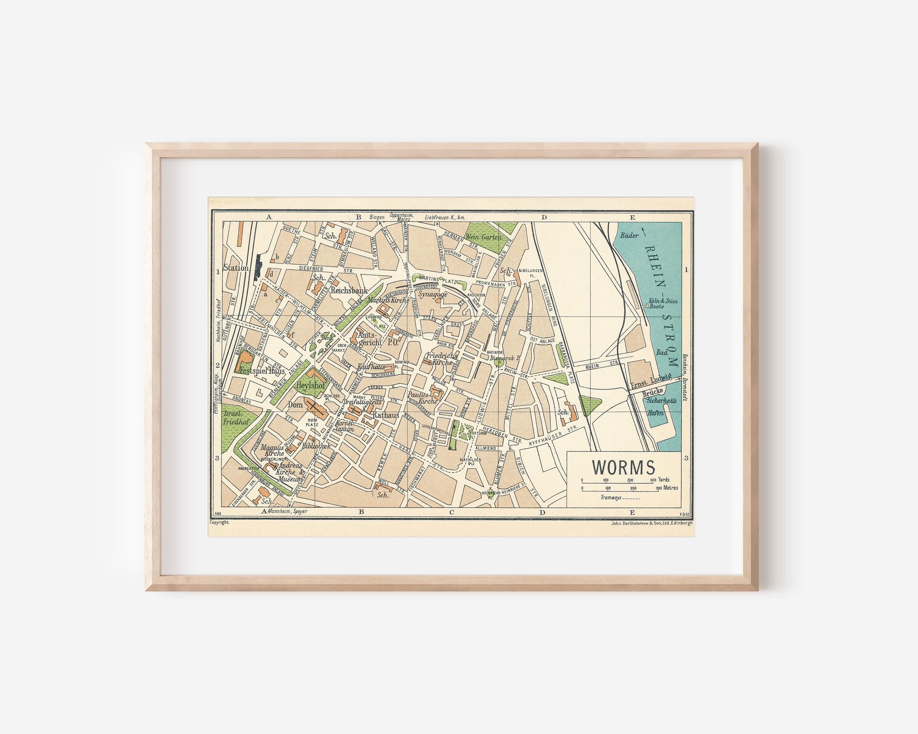 1933 Worms Germany Antique Map - Etsy