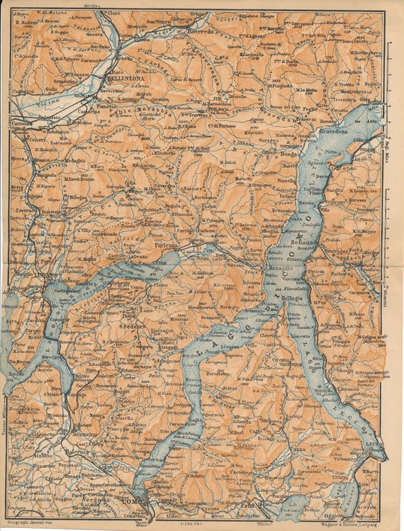 Lake Como Switzerland Map 1907 Lake Como Switzerland Italian Lakes Antique Map | Etsy Israel