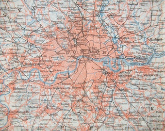 Mapa antiguo de Londres, Inglaterra, Reino Unido, 1911