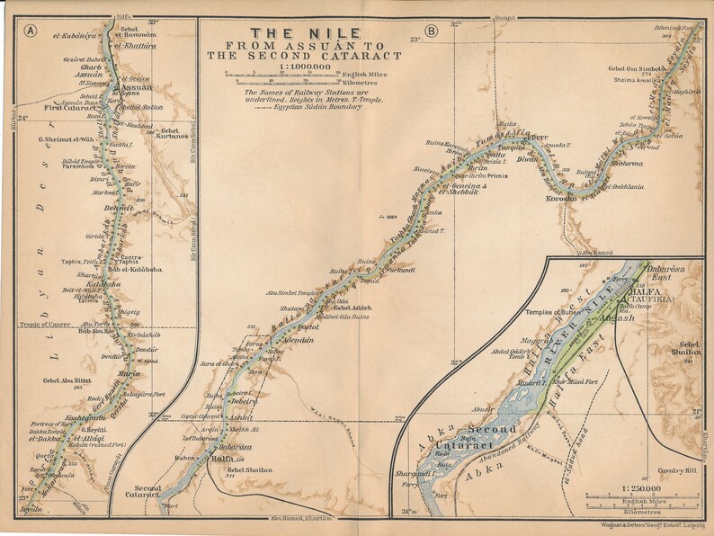 1914 Nile River Egypt Antique Map - Etsy