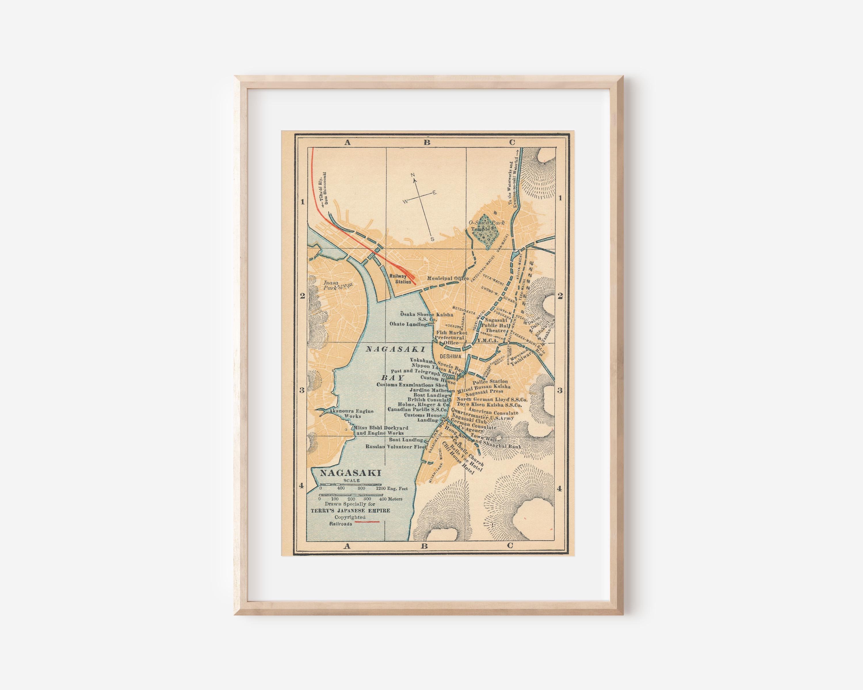 1920 Nagasaki Japan Antique Map - Etsy
