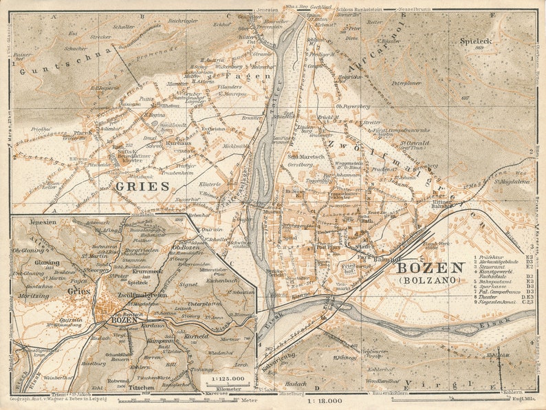 1931 Bolzano Italy Antique Map 1931 Bolzano Italy Antique Map