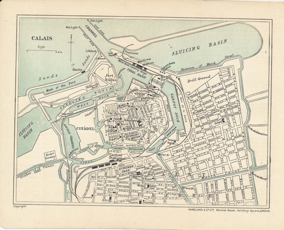 1911 Calais France Antique Map | Etsy