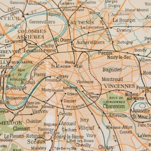 Mapa antigo de Paris França de 1927