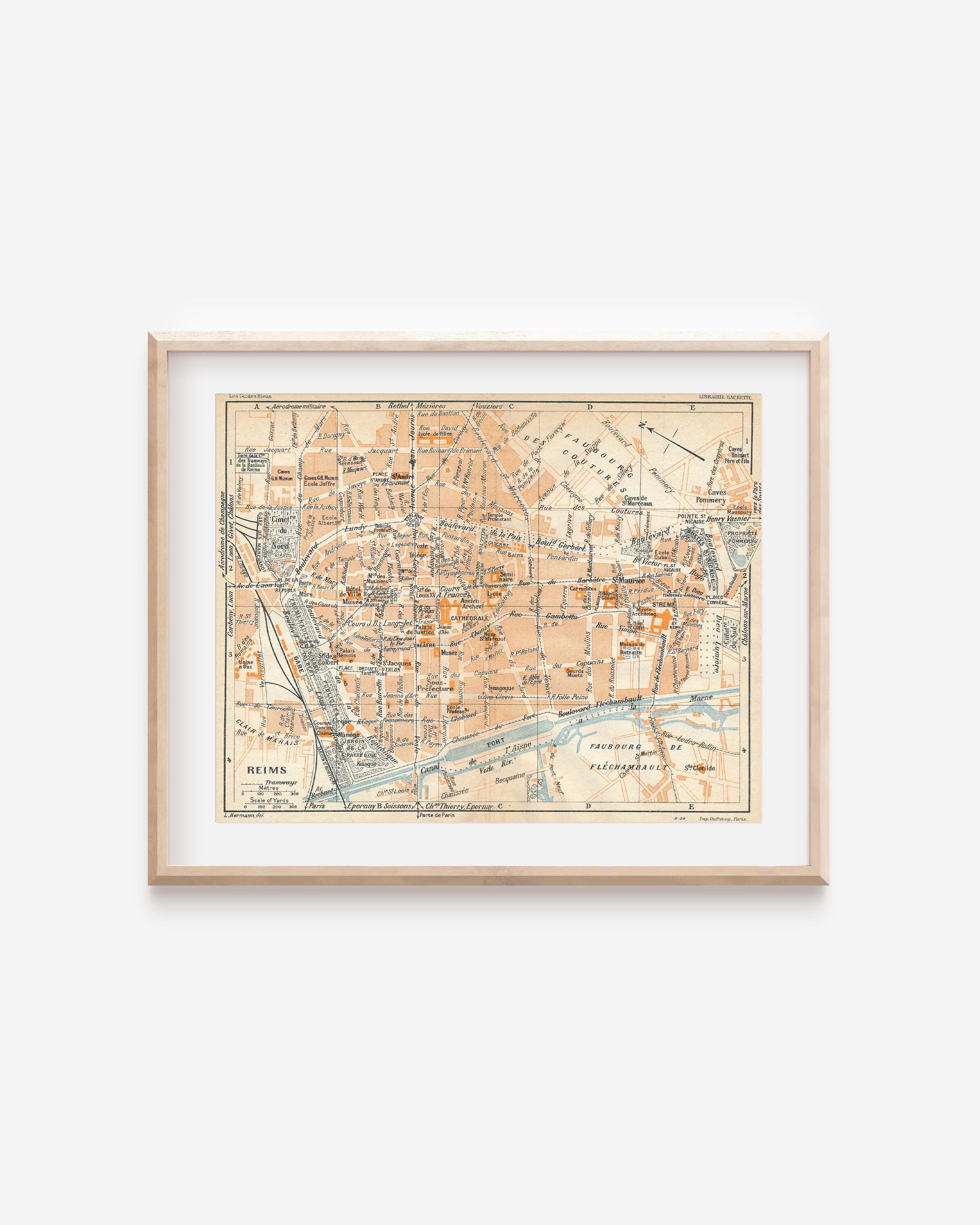 1930 Reims France Antique Map