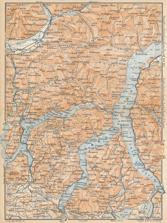 1909 Lake Come Suisse Carte Antique Des Lacs Italiens Etsy
