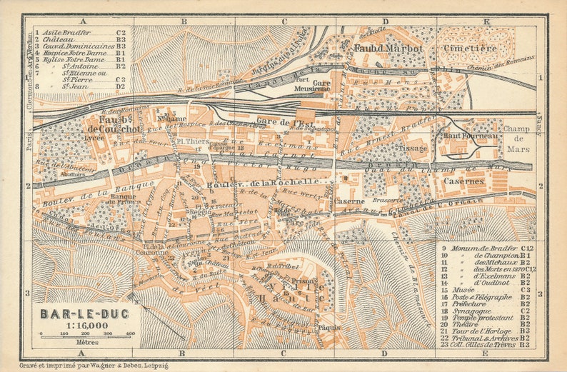 1909 Bar-le-Duc France Antique Map