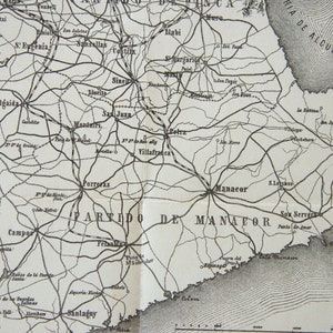 Mapa antiguo de Mallorca, España, 1910