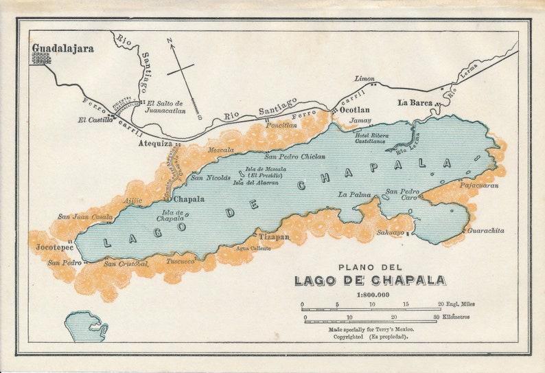 1923 Lago Chapala México Vintage Mapa | Etsy