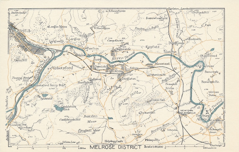 1953 Melrose Scotland Vintage map Etsy