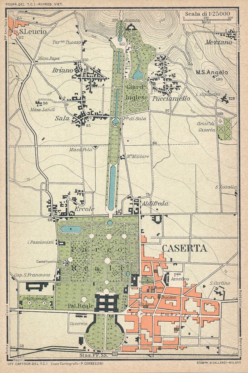 1928 Caserta Italy Antique Map