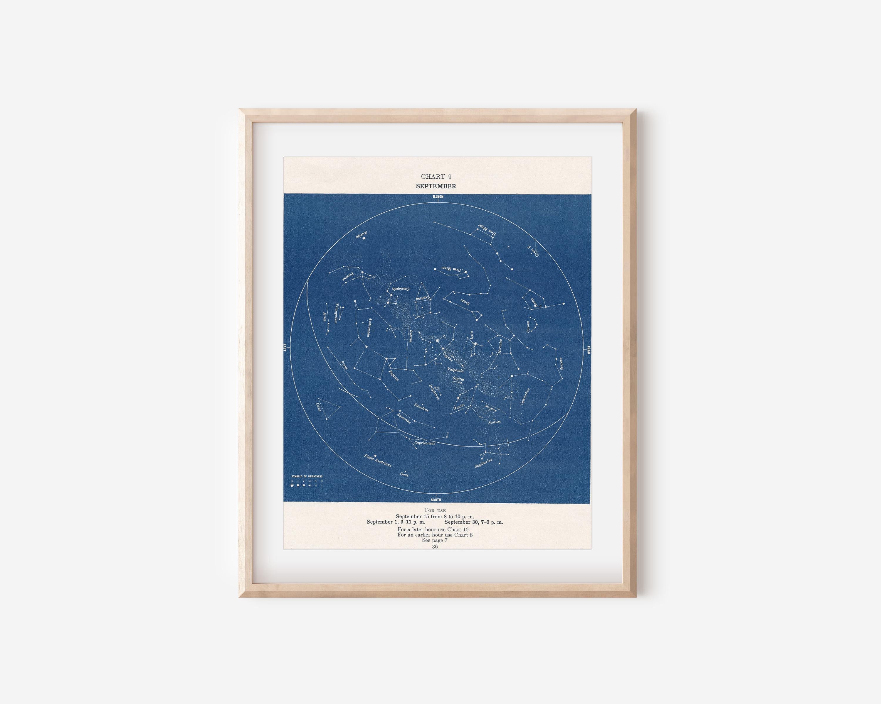 ヴィンテージ 星座早見表 1943 年ヴィンテージ 9 月星座星図 - Etsy 日本