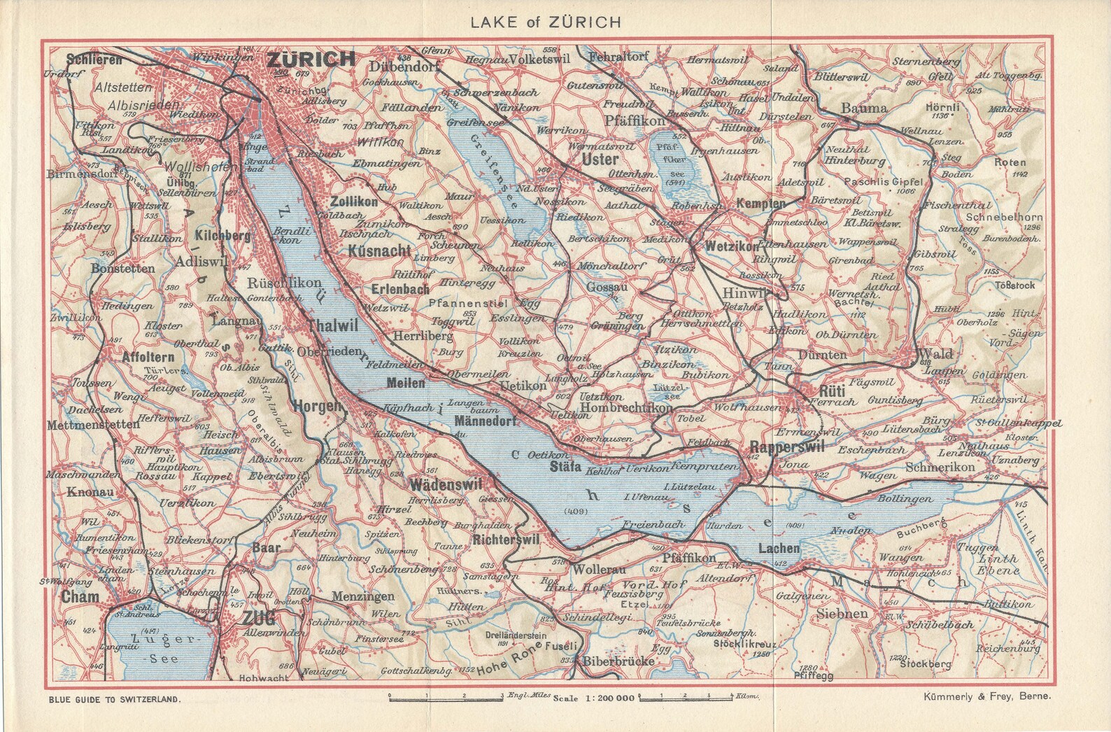 1948 Lake Zurich Switzerland Vintage Map Etsy
