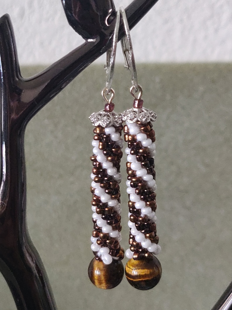 Nepalese handmade crocheted bracelet earring|8 mm Tiger Eye|boho and hippie style easy fit bracelet|CZ bead cover|925 ear wire|gift for her