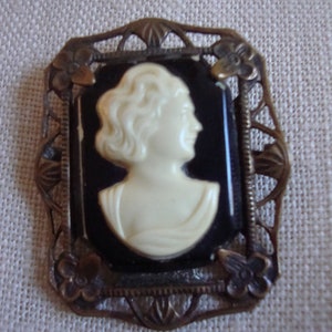 Cameo Celluloid Brooch Vintage