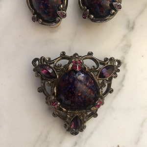 Jay Strong Water Faux Black Opal Brooch and Earring set - reduced