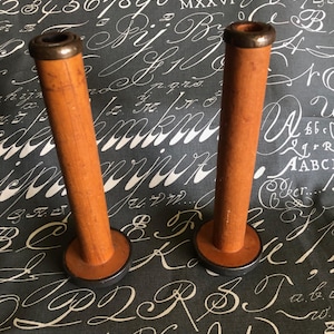 Wooden Bobbins Vintage Set of 2