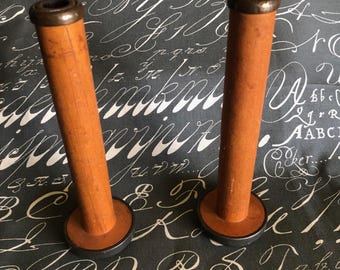 Wooden Bobbins Vintage Set of 2