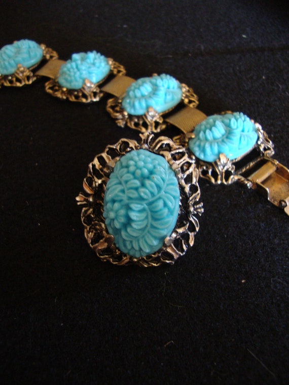 Celluloid Carved Floral Bracelet & Earring set