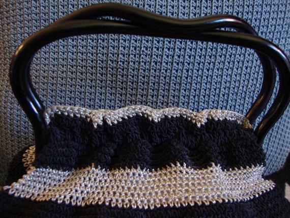 Vintage Handbag, Black & Silver Crochet - image 9